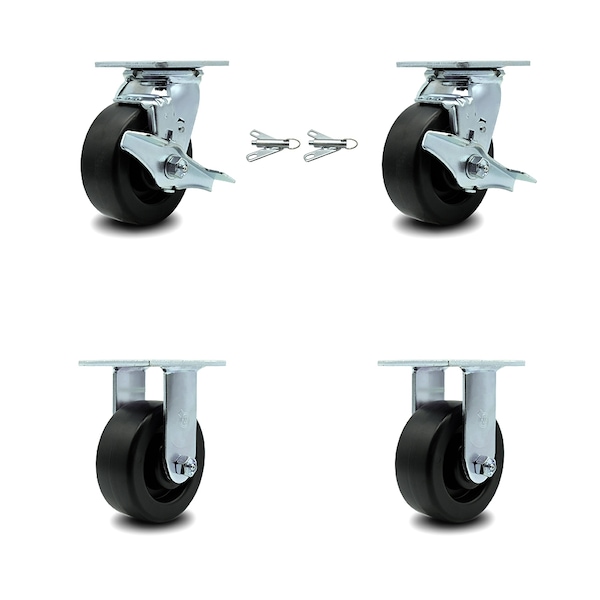 5 Inch Polyolefin Caster Set with 2 Brakes/Swivel Lock 2 Rigid